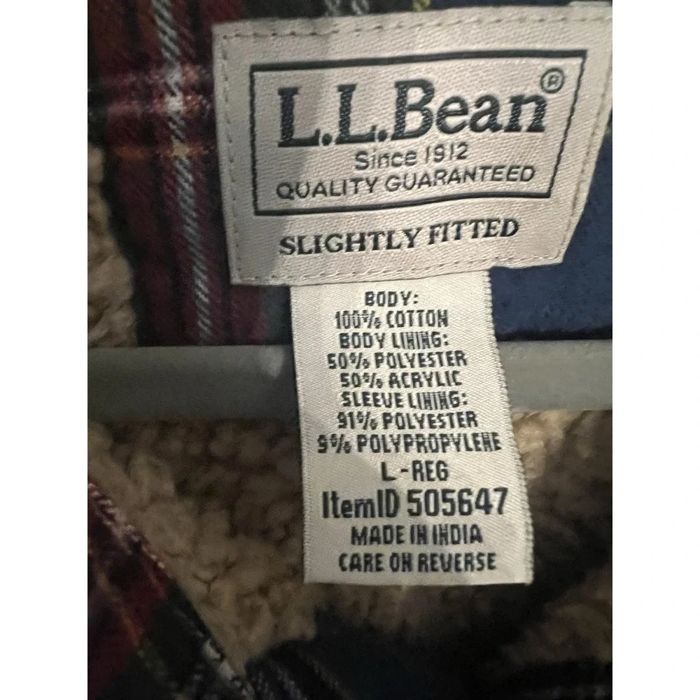 L.L. Bean Shacket Men's Large Multicolor Plaid Sherpa Blue Red Military‎ Jacket - Picture 2 of 11